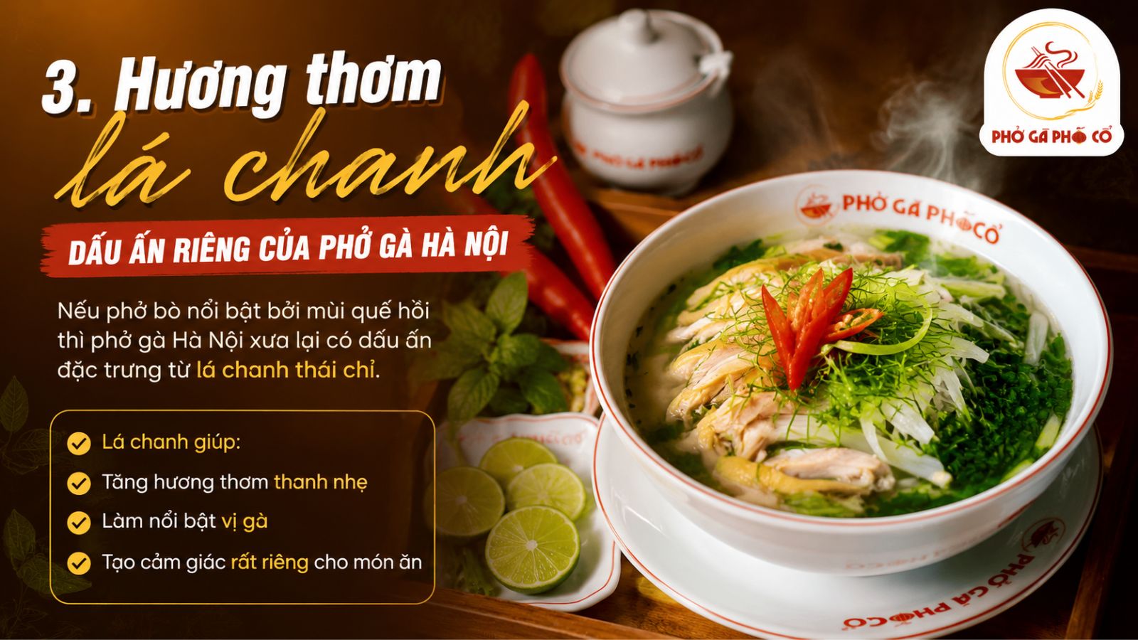 3. Hương thơm lá chanh – dấu ấn riêng của phở gà Hà Nội